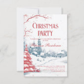 Invitation Village d'hiver Fête de Noël rouge et blanc (Devant)