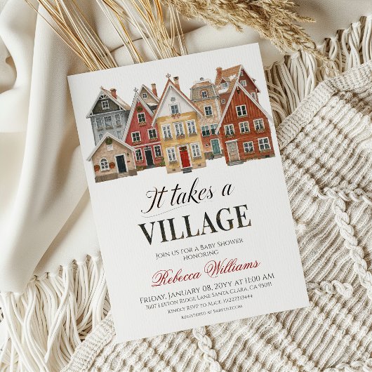 Invitation Village rustique Baby shower de Noël d'hiver