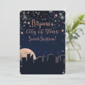 Invitation Ville d'étoiles Étoiles dorées rose Ciel céleste b (Debout devant)