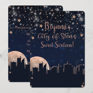 Invitation Ville d'étoiles Rose Gold Stars Ciel céleste bleu