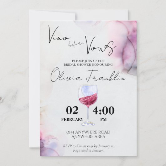 Invitation Vin aquarelle avant voeux douche nuptiale (Devant)