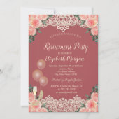 Invitation Vin Ballons en verre dentelle Rouge Roses Retraite (Devant)