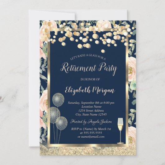 Invitation Vin Ballons en verre Or Parties scintillant Rose r (Devant)