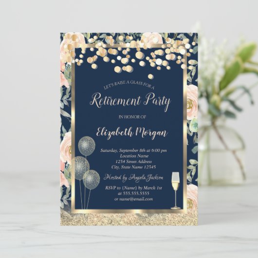 Invitation Vin Ballons en verre Or Parties scintillant Rose r (Debout devant)