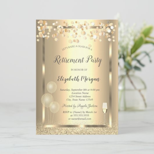 Invitation Vin Ballons en verre Parties scintillant or retrai (Debout devant)