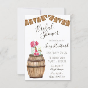 Invitation Vin Baril Floral, Mason Jar Fête des mariées