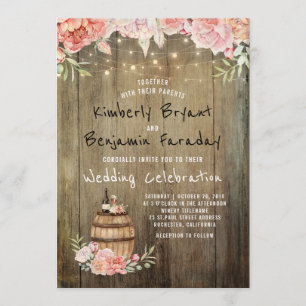 Invitation Vin Barrel Boho Rustic Barn String Lumières Mariag
