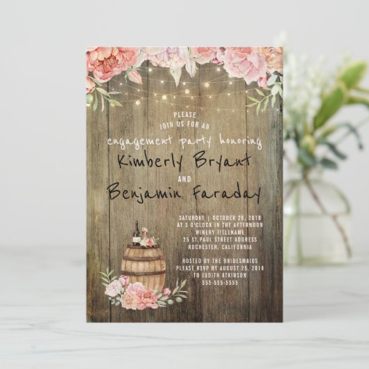 Invitation Vin Barrel Rustique String Lights (Debout devant)