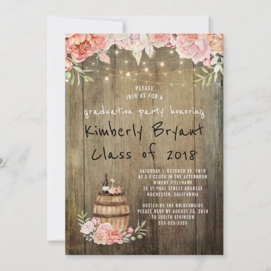 Invitation Vin Barrel Rustique String Lights Graduation Party (Devant)
