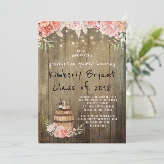 Invitation Vin Barrel Rustique String Lights Graduation Party (Debout devant)