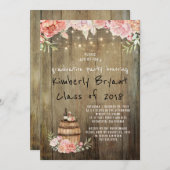 Invitation Vin Barrel Rustique String Lights Graduation Party (Devant / Derrière)