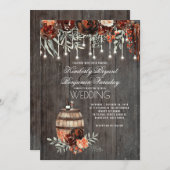 Invitation Vin Barrel Rustique String Lumières Mariage Bourgo (Devant / Derrière)
