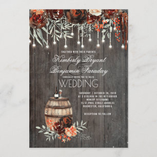 Invitation Vin Barrel Rustique String Lumières Mariage Bourgo