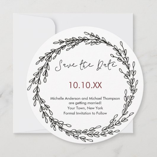 Invitation Vin blanc noir Floral Botanique Enregistrer la dat (Devant)