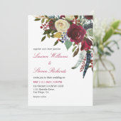 Invitation Vin blanc personnalisé Boho rouge Bordo Fleurs Mar (Debout devant)