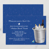 Invitation Vin Bleu et Bouteilles bébé Sip et voir Baby showe (Devant / Derrière)