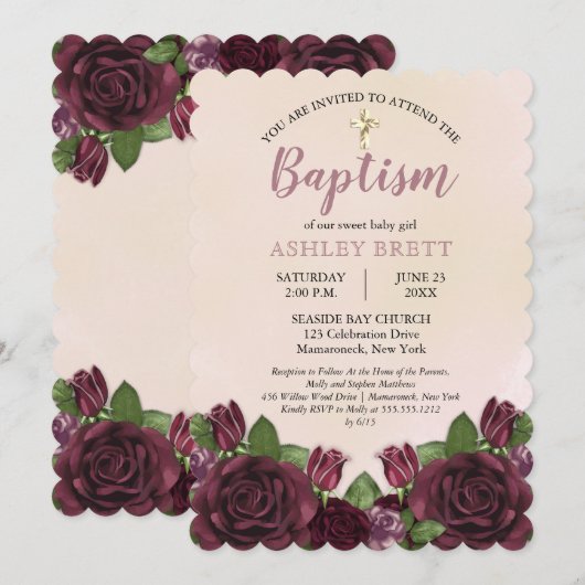 Invitation Vin | Blush | Peinture Mauve Baptême Floral (Devant / Derrière)