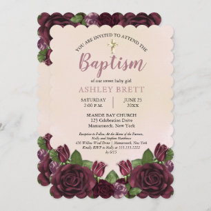 Invitation Vin   Blush   Peinture Mauve Baptême Floral