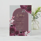 Invitation Vin Bourgogne Rose Gold Mariage (Debout devant)