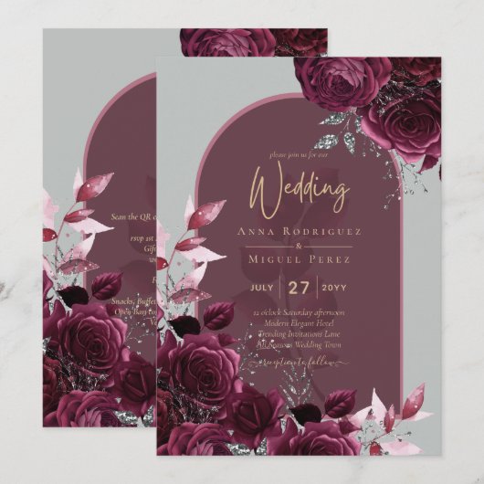Invitation Vin Bourgogne Rose Gold Mariage (Devant / Derrière)