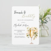 Invitation Vin Bouteille Fleur de verre Vert Brunch & Bubbly (Debout devant)