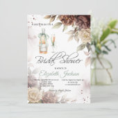 Invitation Vin Bouteille Verre Chic Fleurs Fête des mariées (Debout devant)