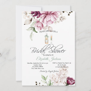 Invitation Vin Bouteille Verre Violet Fleurs Fête des mariées