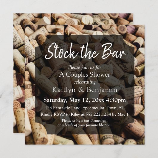 Invitation Vin Cork Photo, Stock du Bar Couples Douche 2 (Devant / Derrière)