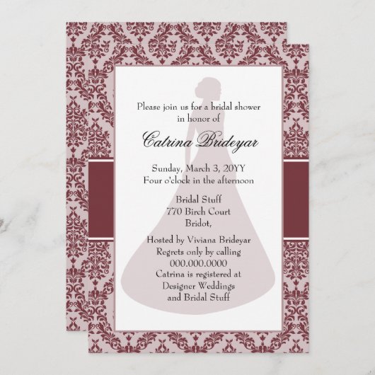 Invitation Vin Damask Douche nuptiale (Devant / Derrière)