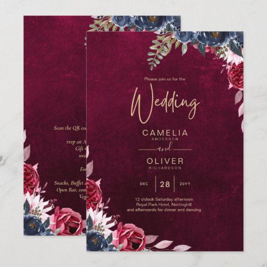 Invitation Vin de baie floral mariage (Devant / Derrière)
