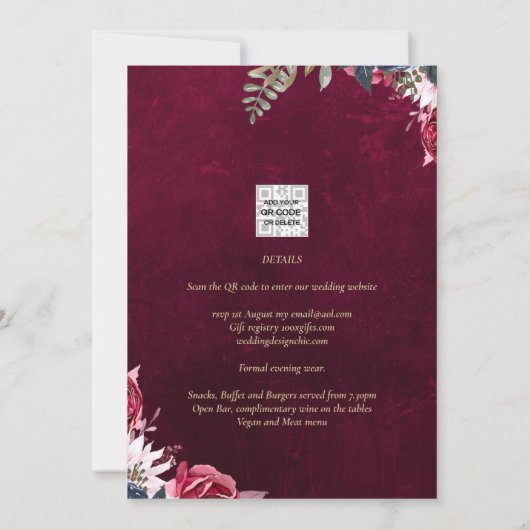 Invitation Vin de baies Mariage floral (Dos)