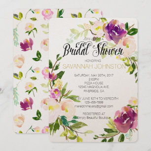 Invitation Vin de Bourgogne Aquarelle rose Floral