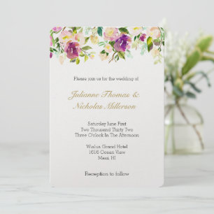 Invitation Vin de Bourgogne Aquarelle rose Mariage Floral