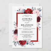 Invitation Vin de Bourgogne Dusty Blue Slate Floral Mariage (Devant)
