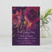 Invitation Vin de Bourgogne Floral Rose violet fête d'anniver (Debout devant)