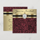 Invitation Vin de Bourgogne Gold Womans fête d'anniversaire (Devant / Derrière)