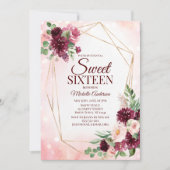 Invitation Vin de Bourgogne Or Boho Aquarelle Floral Sweet 16 (Devant)