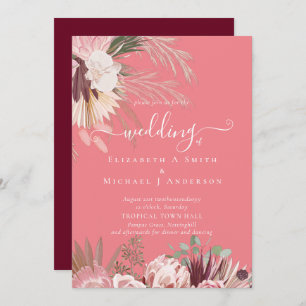 Invitation Vin de Bourgogne Pampas Grass Mariage Tropical