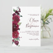 Invitation Vin de Bourgogne Rouge Marsala Mariage Floral (Debout devant)