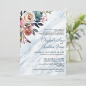 Invitation Vin de Champagne bleu clair Dusty Marbre floral (Debout devant)