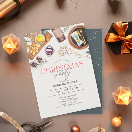 Invitation Vin de cuisine moderne Noël Green Holiday Party