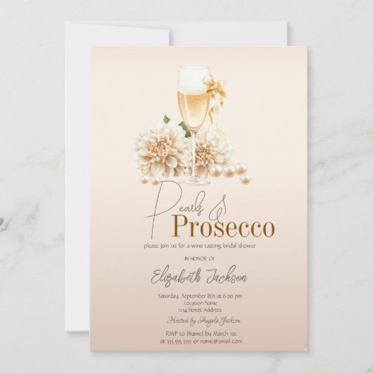 Invitation Vin de fleurs blanches Perles Prosecco Réception d (Devant)