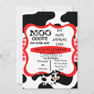 Invitation Vin de poulet Vache Mow Vache imprimé anniversaire
