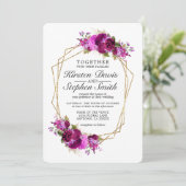 Invitation Vin de prune Floral or Mariage de frontière géomét (Debout devant)