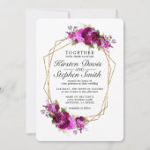 Invitation Vin de prune Floral or Mariage de frontière géomét (Devant)