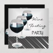 Invitation Vin Dégustation Boissons Verres Noir Blanc 3 (Devant / Derrière)