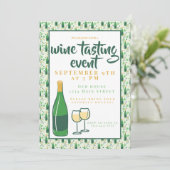 Invitation Vin Dégustation Vin Bouteille Verres Fleurs (Debout devant)