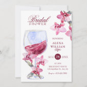 Invitation Vin d'orchidée florale aquarelle douche nuptiale (Devant)