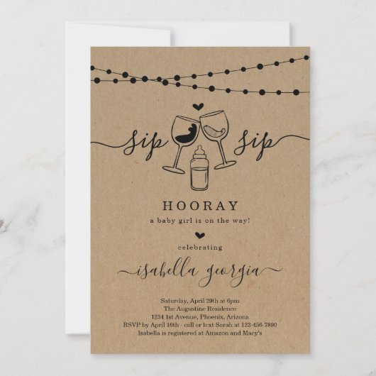 Invitation Vin drôle Sip Sip Baby shower d'heure (Devant)