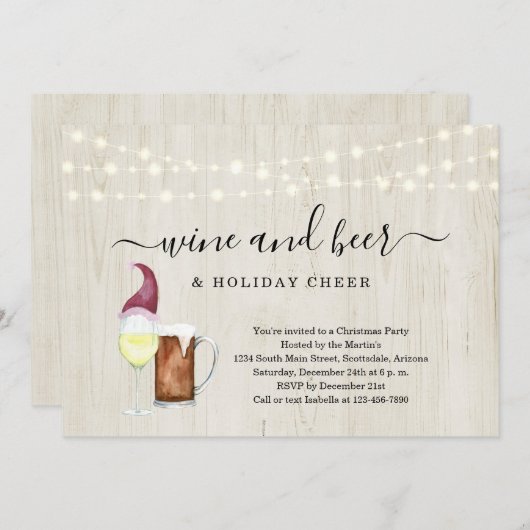 Invitation Vin et bière & vacances Soirée de Noël (Devant / Derrière)